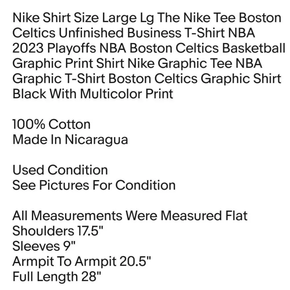 Nike Shirt Size Large Lg The Nike Tee Boston Celtics Unfinished Business T-Shirt